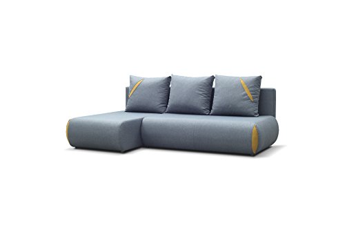 mb-moebel Kleines Ecksofa Eckcouch mit Bettkästen mit Schlaffunktion Soft Couch Wohnlandschaft L-Form Polsterecke Grau DAKKAR (Ecksofa Links)