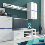 mb-moebel Moderne Wohnwänd Wohnzimmer Möbel Schrankwand mit LED Antara (Weiß Hochglanz)