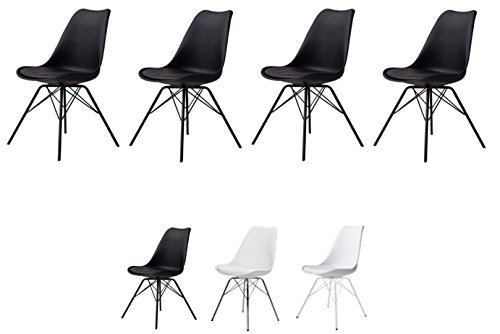 Tenzo 3336-024 4er-Set Porgy Designer Stühle, Metall, Schwarz, 82,5 x 48,5 x 54 cm (HxBxT), Kunststoffsitzschale mit Kunstledersitzkissen, Polypropylen