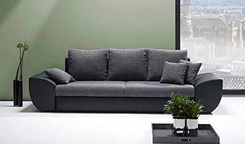 Big Sofa schwarz-grau mit Schlaffunktion und Bettkasten, Kunstleder | XXL Couch | Großes Relexsofa | Megasofa | Schlafsofa