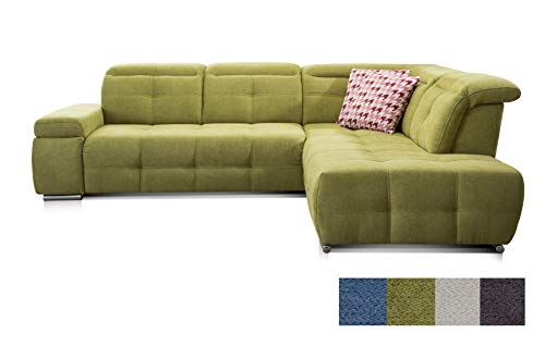 CAVADORE Ecksofa Mistrel mit Ottomanen rechts / Große Eck-Couch im modernen Design / Inkl. verstellbare Kopfteile / 269 x 77 x 228 / Grün