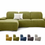 CAVADORE Ecksofa Tabagos / Große Couch mit Longchair links / Modernes Sofa mit Sitztiefenverstellung/ Verstellbare Rückenlehne / 283 x 85 x 187 /Grün