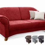 Cavadore 2-Sitzer Sofa Maifayr mit Federkern / Kleine Couch im Landhausstil mit Holzfüßen / 164 x 90 x 90 / Rot