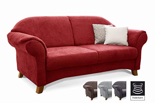 Cavadore 2-Sitzer Sofa Maifayr mit Federkern / Kleine Couch im Landhausstil mit Holzfüßen / 164 x 90 x 90 / Rot