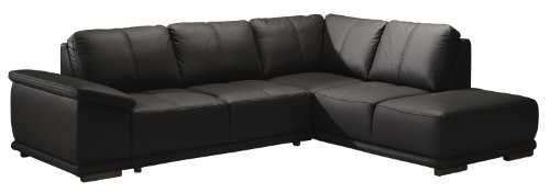 Cavadore Ecksofa Calypse mit Ottomane rechts / Schwarzes Sofa im modernen Design / 273 x 83 x 214 (BxHxT) / Lederoptik schwarz