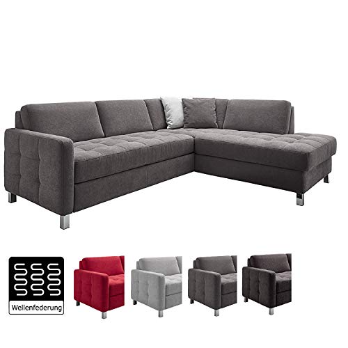 Cavadore Sofa Paolo mit gesteppter Sitzfläche / Graues Ecksofa mit Wellenunterfederung / Modernes Design / 233 x 80 x 196  /  Grau