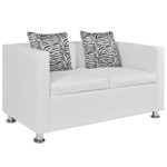 Festnight 2-Sitzer Sofa Kunstledersofa Loungesofa Rüchenlehne Couch mit 2 Kissen Sitzkomfort Weiß