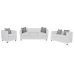 Festnight Sofaset Wohnzimmersofa Couch Loungesofa 3-Sitzer-Sofa 2-Sitzer-Sofa 1-Sitzer-Sessel mit 5 Kissen Weiß