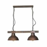 Geschmackvolle Hängeleuchte in Burgund Holzfarben Vintage Stil inkl. 2x 12W E27 LED 230V Pendelleuchte aus Metall & Holz Hängelampe für Wohnzimmer Esszimmer Lampe Leuchten innen