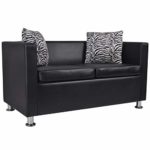 Sofa 2-Sitzer Kunstleder Schwarz Couch Schlafsofa Polstersofa Bettsofa Mit Zwei Kissen with Size:120 x 62,5 x 63 cm (L x B x H)