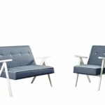 Sofaset mit Holz Sofa mit Sessel Couch Sofagarnitur Polstermöbel Polstersofa 2er 2-Sitzer Garten Terrasse Balkon Retro (Blau)