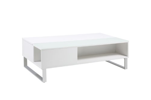 AC Design Furniture 63721 Couchtisch Nikolaj mit Liftfunktion und Stauraum, weißglas, ca. 110 x 35 x 60 cm, weiß hochglanz