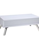 CAVADORE Couchtisch FRESCO / Beistell-Tisch für Ihr Wohnzimmer mit Stauraum / Verstellbarer Beistelltisch in modernem Design / 110 x 40 x 60 cm (BxHxT) / Hochglanz weiß, Füße: Metall verchromt