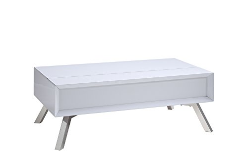 CAVADORE Couchtisch FRESCO / Beistell-Tisch für Ihr Wohnzimmer mit Stauraum / Verstellbarer Beistelltisch in modernem Design / 110 x 40 x 60 cm (BxHxT) / Hochglanz weiß, Füße: Metall verchromt