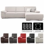 CAVADORE Ecksofa Corianne / Couch in Lederoptik und modernem Design / Inkl. beidseitiger Armteilverstellung und Longchair rechts / 282 x 80 x 162  / Kunstleder weiß