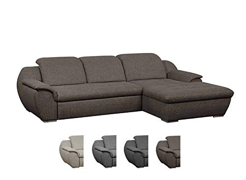 Cavadore Ecksofa Claanc mit großem Longchair und Bettfunktion / Braunes Eck-Sofa mit ausziehbarem Bett und großer Liegefläche / Praktische Kopfteilverstellung / 277x77x177 cm (BxHxT) / Braun
