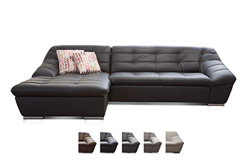 Cavadore Ecksofa Lucas / Kunstleder-Couch mit Steppung und Schlaffunktion / Longchair links / 287 x 81 x 165 (BxHxT) / Kunstleder schwarz