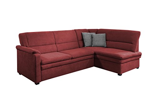 Cavadore Ecksofa Pisoo / Eckcouch mit Schlaffunktion / L-Sofa mit hochwertigem Federkern im klassischen Design / Ottomane rechts / Größe: 245 x 89 x 161 cm (BxHxT) / Farbe: Rot (bordeaux)