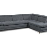 Cavadore Sofa "Imit" in L-Form / Ecksofa mit Ottomane rechts inkl. Kopfteilverstellung + Armteilfunktion / Rückenecht / Metallfüße / Größe: 275x76-89x217 cm (BxHxT) / Strukturstoff in blaugrau