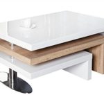 DuNord Design Couchtisch Sofatisch HIGHLEVEL weiß hochglanz modern Sonoma Eiche Design Lounge Tisch