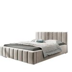 mb-moebel Polsterbett Bett mit Kopfstütze, Rahmenbettgestell, Bettkasten und Lattenrost Doppelbett Gepolsterter Kopfteil Samststoff Stauraumbett Bett 01-160x200 - Light Beige (Trinity 2)