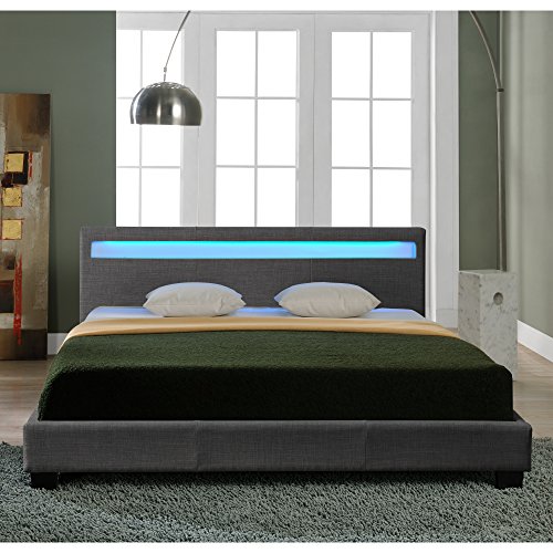 Corium Textil Doppelbett mit LED-Beleuchtung Polsterbett 140x200cm Bettgestell mit Lattenrost Stoff Bett