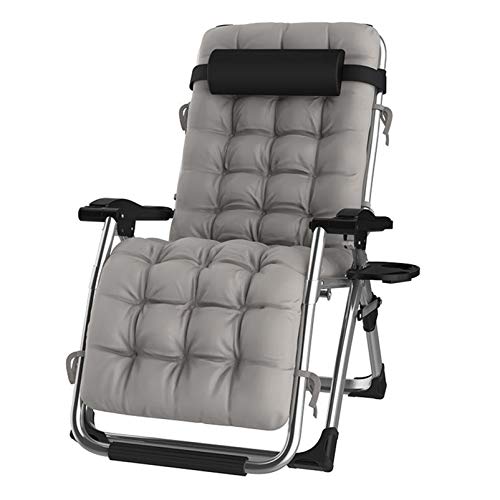 DQCHAIR Lehnender Schwerelosigkeits-Stuhl im Freien mit Getränkehalter, extrabreiter Verstellbarer Liegestuhl für Patio-Garten-Strand-Pool, mit Kissen-Unterstützung 200kg (Color : Silver)