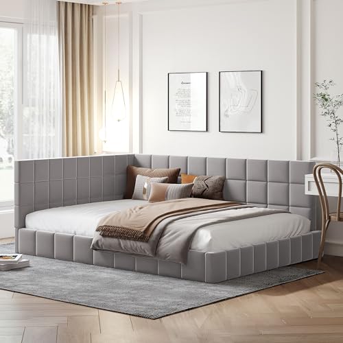 ZYLOYAL10 Polsterbett Schlafsofa Multifunktionsbett mit Lattenrost aus hautsympathischem Samtstoff (140 * 200 cm, Grau)