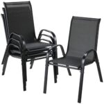 LIFERUN 4er Set Gartenstühle Stapelstuhl Camping Stapelbar Hochlehner Terrassenstuhl Textilene Stahlgestell für Gärten Innenhöfe Balkone Restaurants 150 kg Belastbar 54 x 69 x 93cm Schwarz