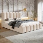 MOTIVENA Grand Bubble Polsterbett 200x200 mit Bettkasten, Bubble Bett 200x200 mit Stauraum, Bett Kopfteil Samt, ohne Matratze, Bett Samt, Polsterbett 200x200 Beige Creme