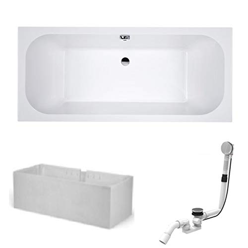 HOESCH Badewanne ELEGANCE | Design Badewanne | mit Mittelablauf | Acryl | 170x70cm | Komplettpaket mit Styroporträger und Ablaufgarnitur