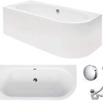 VBChome Badewanne 180x80 cm Acryl SET Schürze Siphon Wanne Ecke Eckbadewanne Weiß Design Modern Ablaufgarnitur in Chrom für 2 Personen links