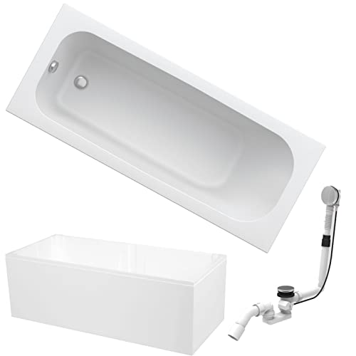 HOESCH Badewanne RIVIERA | Design Badewanne | Acryl | 160x70cm | KOMPLETTPAKET mit Wannenträger und Ablaufgarnitur | Modell BADOSAN