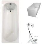 Badewanne Stahl KOMPLETT SET 160 x 70cm + Wannenträger + Ablaufgarnitur weiß