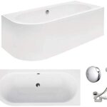 VBChome Badewanne 180x80 cm Acryl SET Schürze Siphon Wanne Ecke Eckbadewanne Weiß Design Modern Ablaufgarnitur in Chrom für 2 Personen rechts